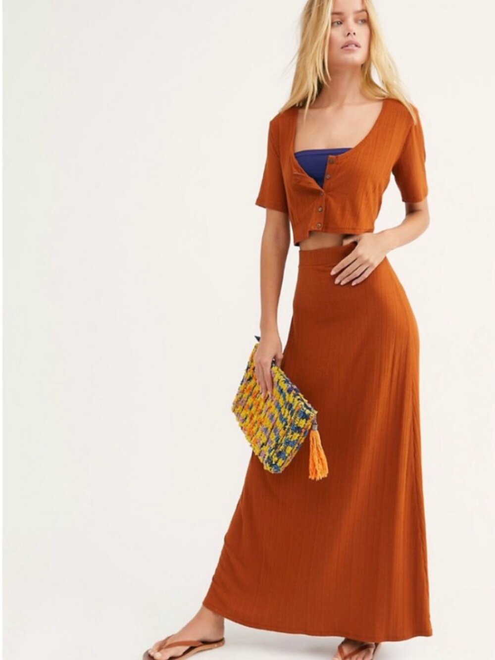Free People Beach Ribbed Copper Rust Skirt M